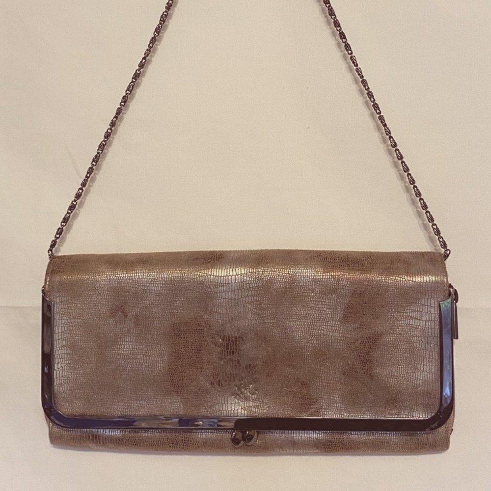 Olga Berg ROSA Metallic Snake Skin Print Clutch Bag